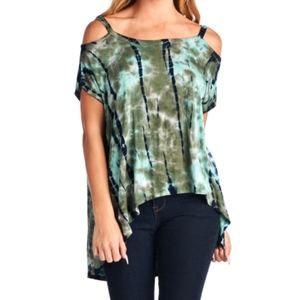 Tie Dye cold shoulder hi lo top